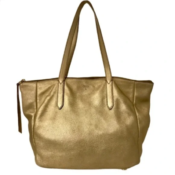 Fossil Sydney Shopper Metallic Gold Pebbled Leather Tote - Picture 1 of 9
